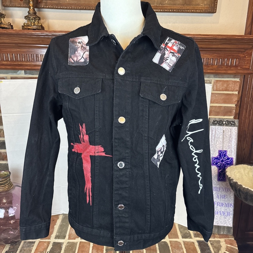 Madonna Black Denim Jean Jacket Vintage Like A‎ Virgin Collage Woman's Size XL